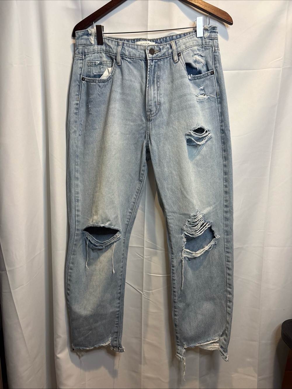 Hidden wide leg Light Blue Distressed Cropped Women's Jeans